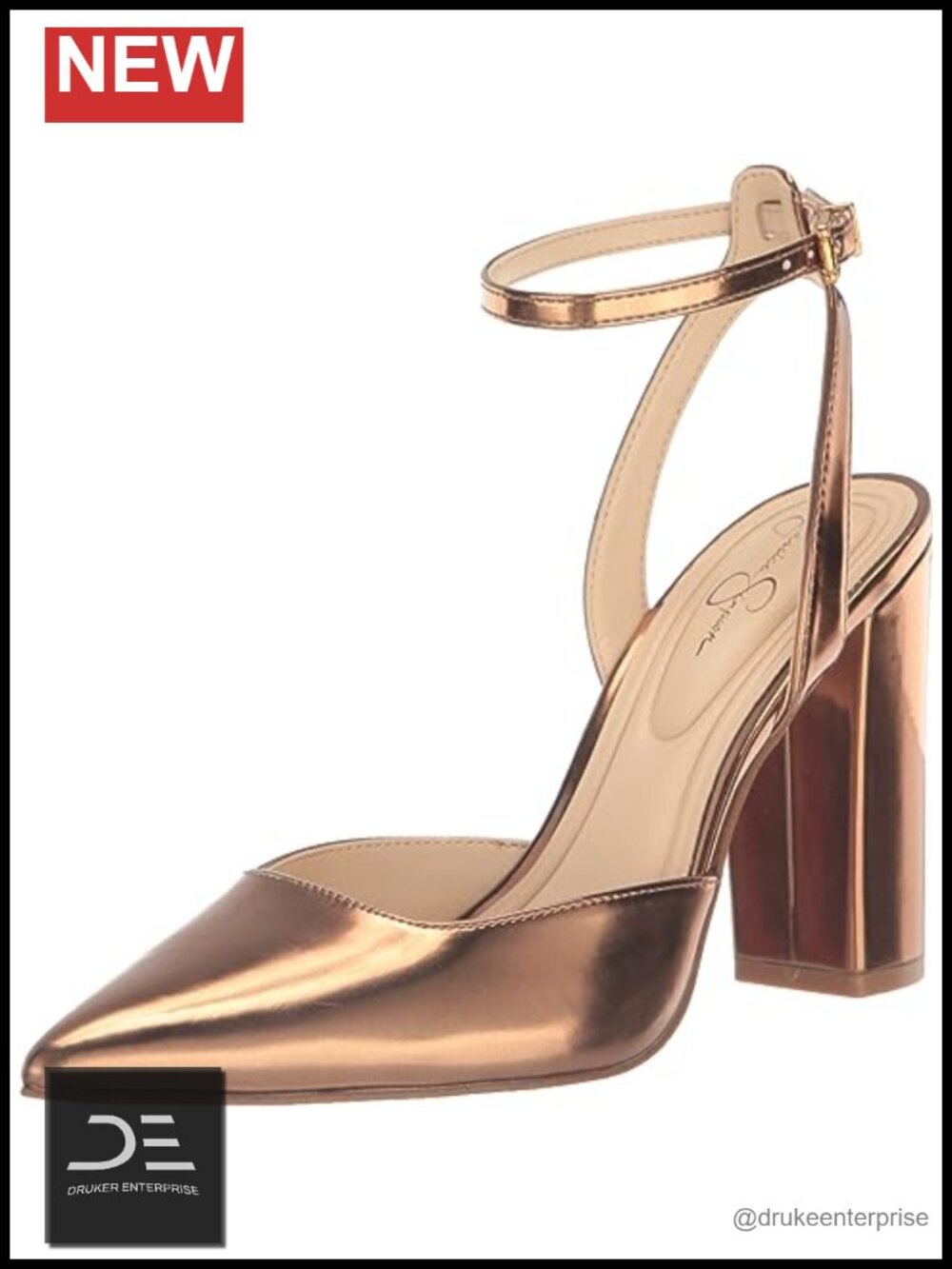 Faux Leather Block Heel Pumps Ankle Buckle Pointed Toe Women's Shoes
